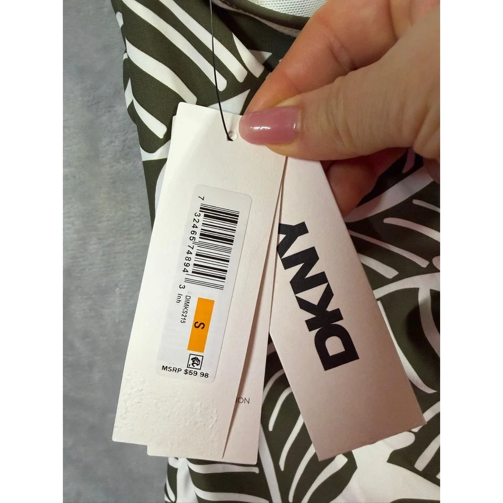 NWT DKNY Tankini Swim Top Womens Olive Green Tropical Palm Leaf Halter Small $60
